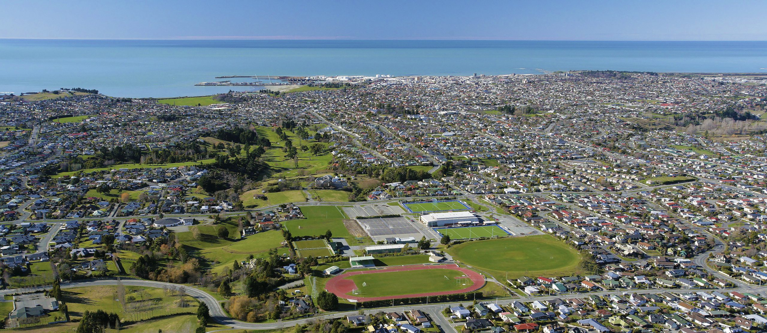 Aerial shot of Timaru looking east.
